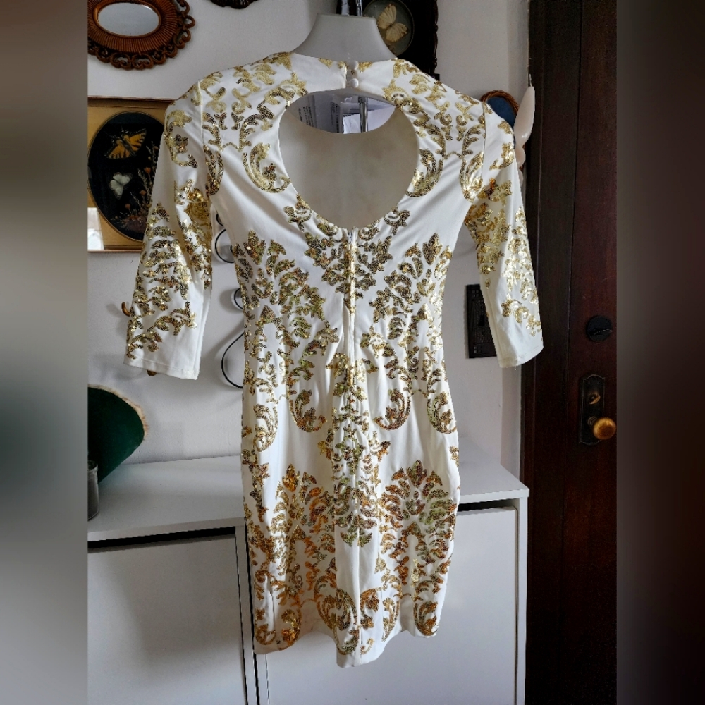 B.Darlin Women’s Gold Sequin Party New Years Dress Size 1/2 Half Sleeve Body-con - Picture 2 of 4